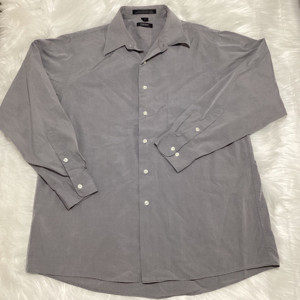 Dkny Men’s Grey Solid Button Down Long Sleeve Col… - image 1